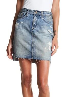 AG Adriano Goldschmied Light Blue Distressed Denim Mini Skirt